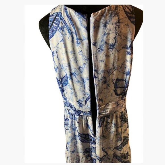 White House Black Market Blue White Clip Dot Halter BoHo Midi Dress Size 14 EUC - Picture 6 of 15